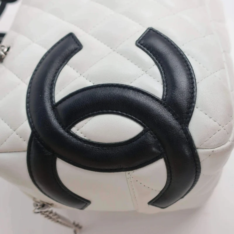 Chanel White/Black Cambon Ligne Bowler Bag Quilted Leather