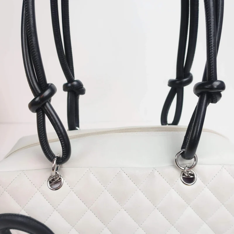 Chanel White/Black Cambon Ligne Bowler Bag Quilted Leather