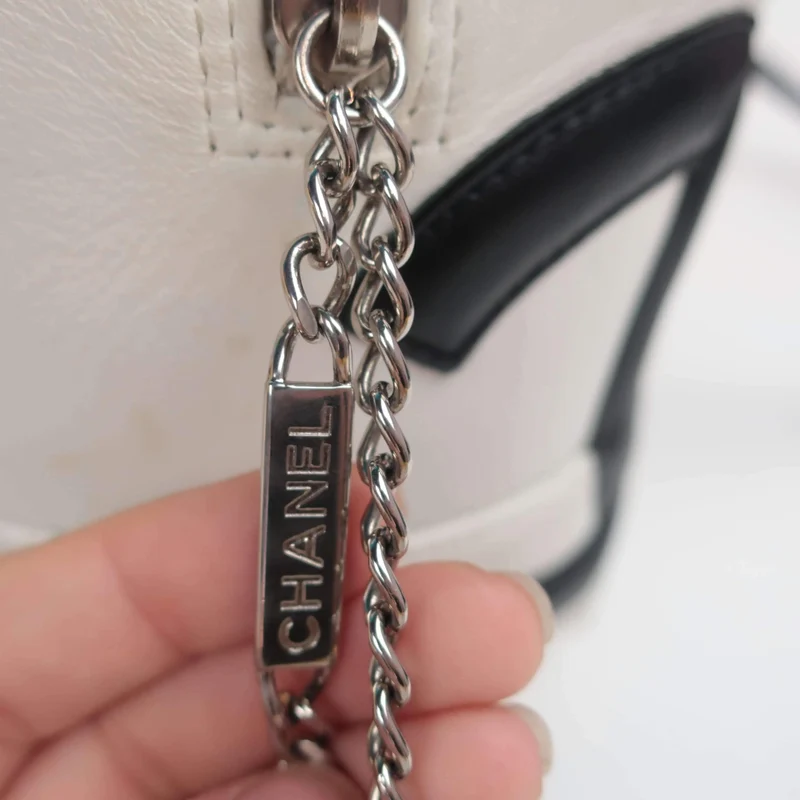 Chanel White/Black Cambon Ligne Bowler Bag Quilted Leather