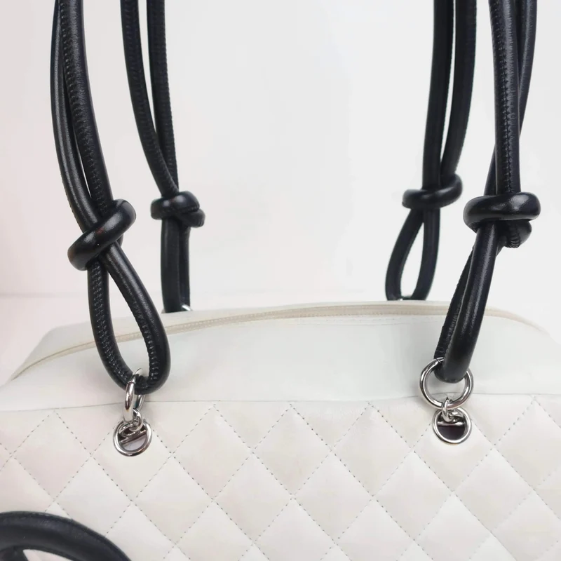 Chanel White/Black Cambon Ligne Bowler Bag Quilted Leather
