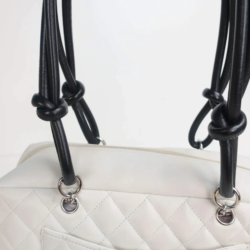 Chanel White/Black Cambon Ligne Bowler Bag Quilted Leather