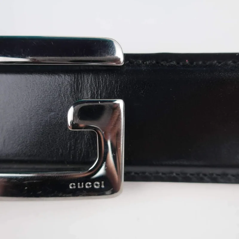 Gucci Black Men's Leather Belt with Silver Buckle