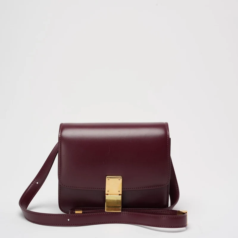 Celine Burgunder Classic Box Kleine Umhängetasche aus Leder