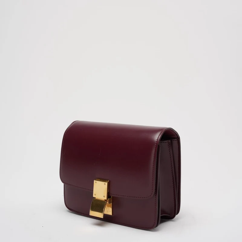 Celine Burgunder Classic Box Kleine Umhängetasche aus Leder