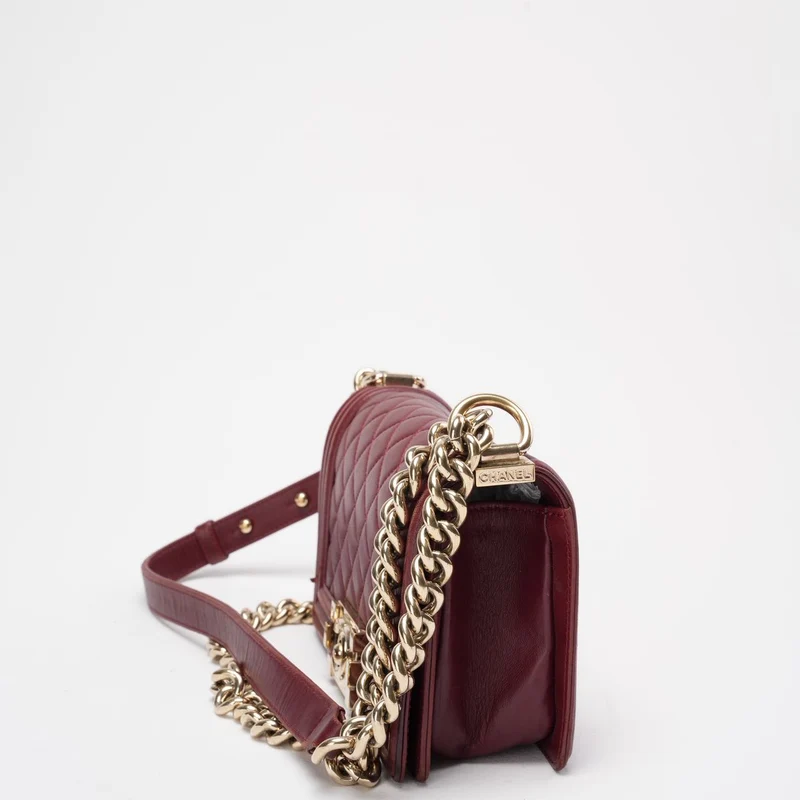 Chanel Le Boy Bag Mini Burgunderrot Burgunderrotes Lammleder