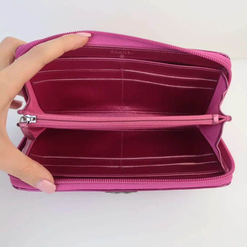 Chanel Boy Patent Leather Fuchsia Long Zipped Wallet
