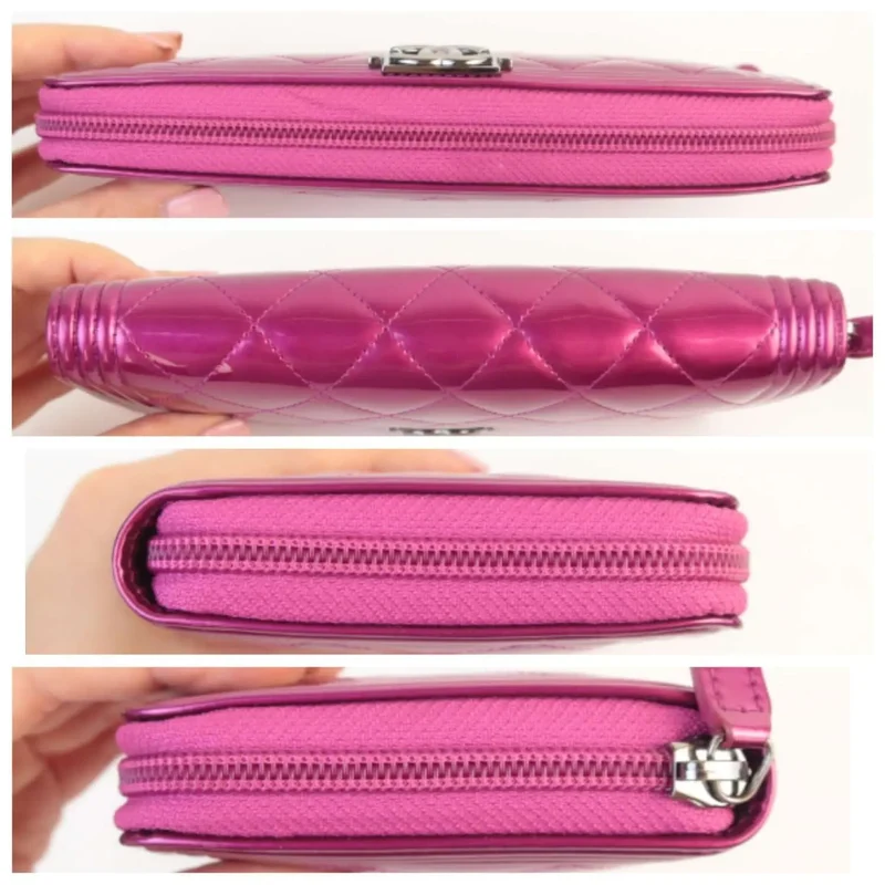 Chanel Boy Patent Leather Fuchsia Long Zipped Wallet