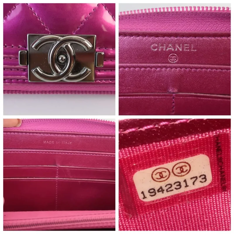 Chanel Boy Patent Leather Fuchsia Long Zipped Wallet