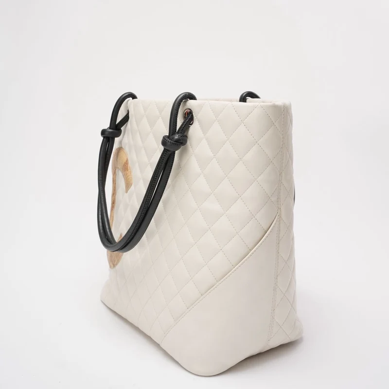 Chanel Cambon CC Tote Bag Großes weißes Lammleder