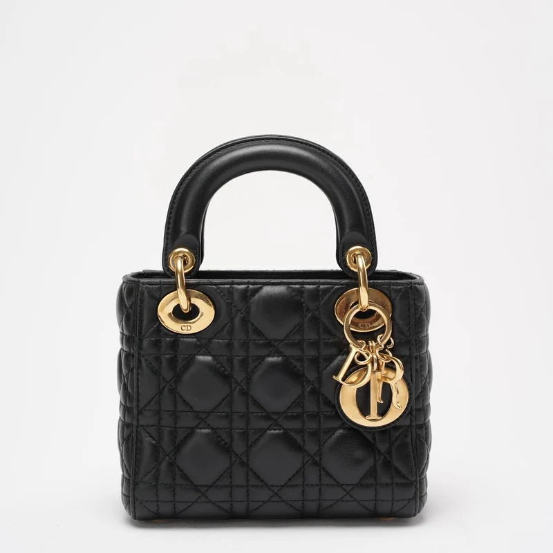 Dior Lady Dior Mini Bag Schwarzes Lammleder Goldbeschläge
