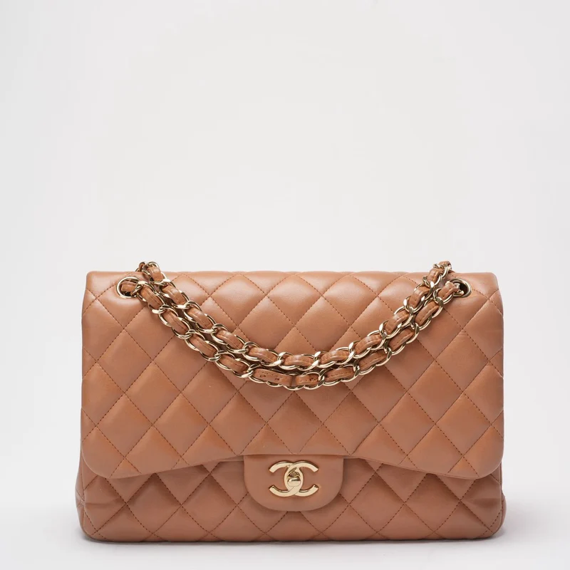 Chanel Classic Flap Bag Jumbo Kamel Lammleder