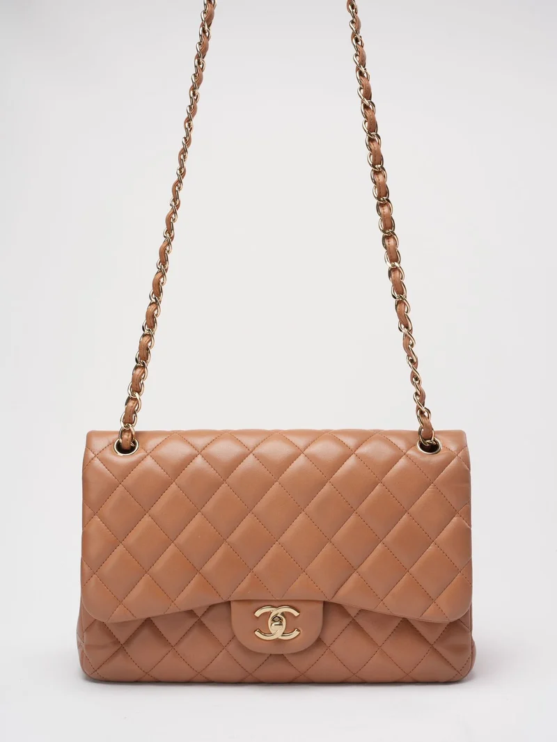 Chanel Classic Flap Bag Jumbo Kamel Lammleder