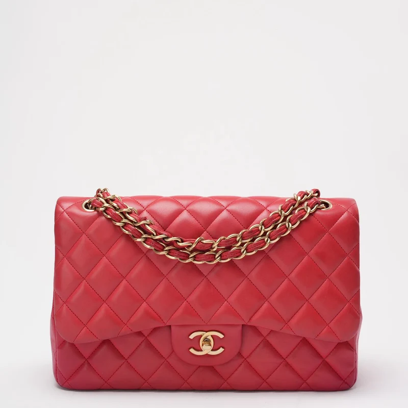 Chanel Timeless Classic Double Flap Jumbo Bag Rotes Lammleder Preloved
