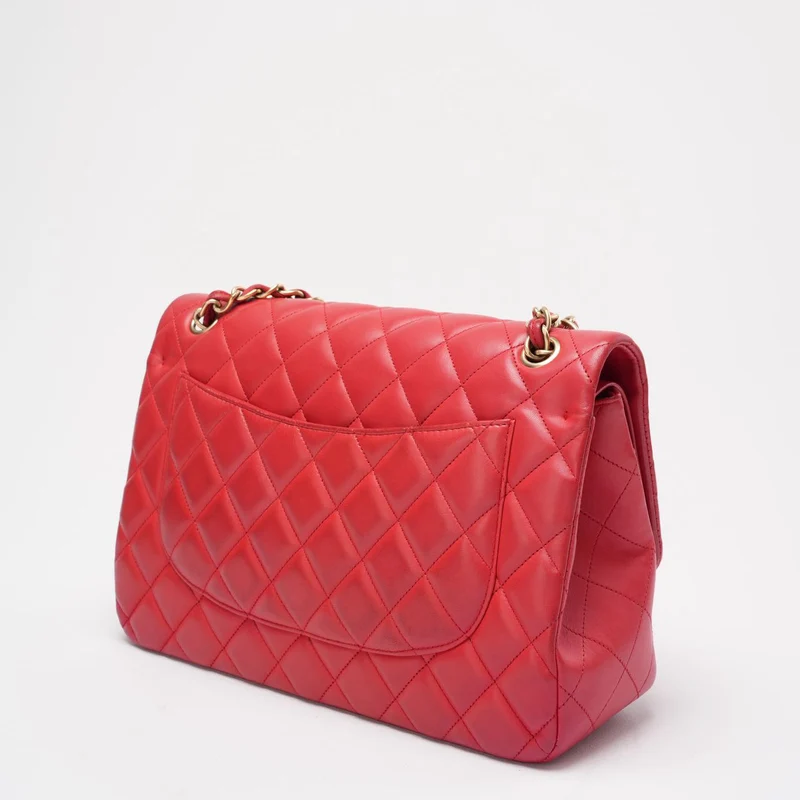 Chanel Timeless Classic Double Flap Jumbo Bag Rotes Lammleder Preloved
