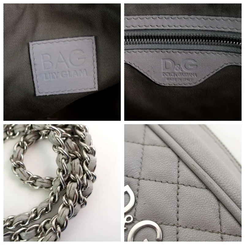 Dolce & Gabbana Light Grey Quilted Lily Glam Leather Bag