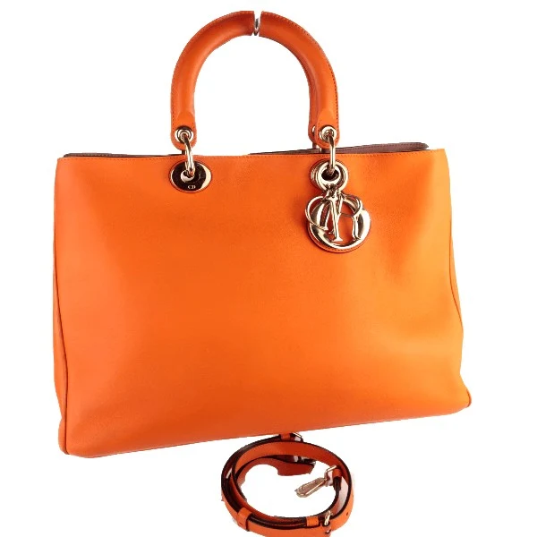 Dior Orange Calfskin Leather Diorissimo Large Tote Bag