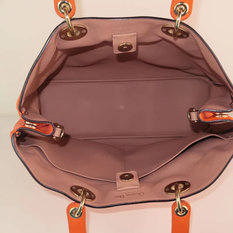 Dior Orange Calfskin Leather Diorissimo Large Tote Bag
