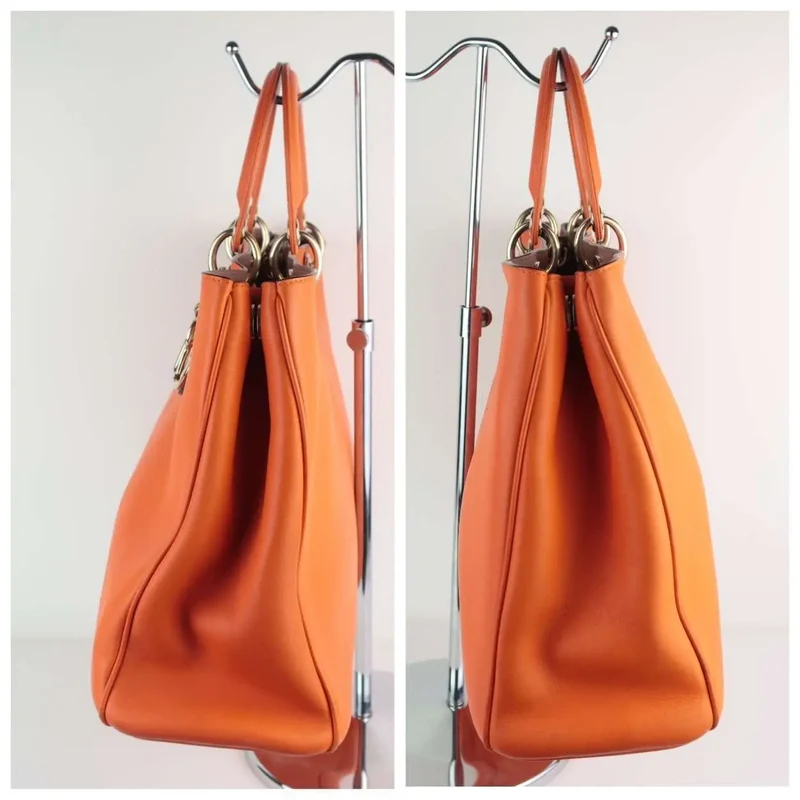 Dior Orange Calfskin Leather Diorissimo Large Tote Bag