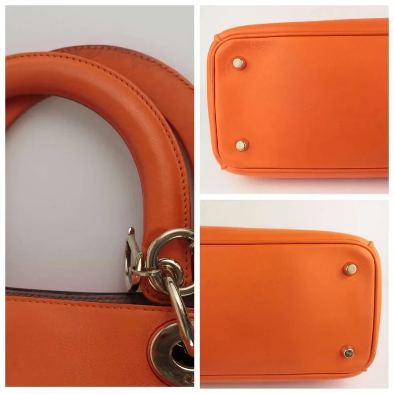Dior Orange Calfskin Leather Diorissimo Large Tote Bag