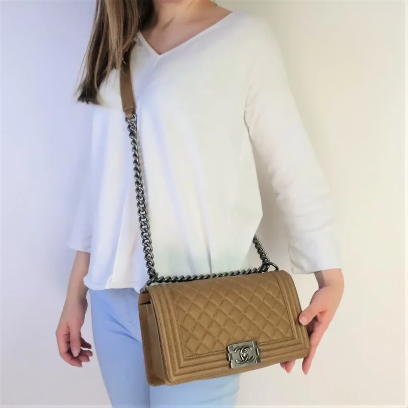 Chanel Gold Medium Boy Ruthenium Hardware Bag