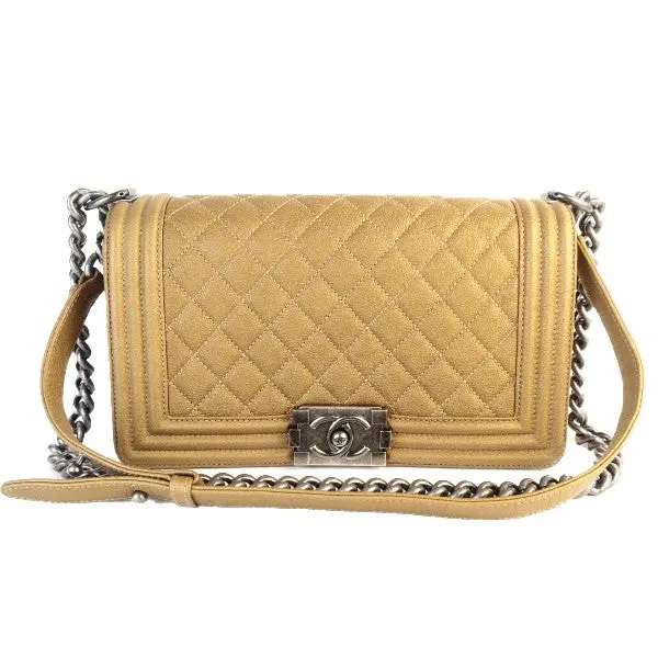 Chanel Gold Medium Boy Ruthenium Hardware Bag