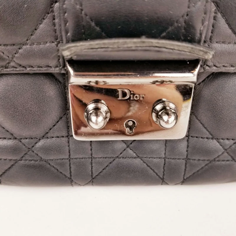 Christian Dior Black Cannage Quilted Lambskin Leather Miss Dior Large Flap Bag