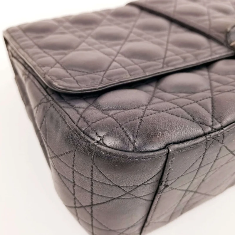 Christian Dior Black Cannage Quilted Lambskin Leather Miss Dior Large Flap Bag