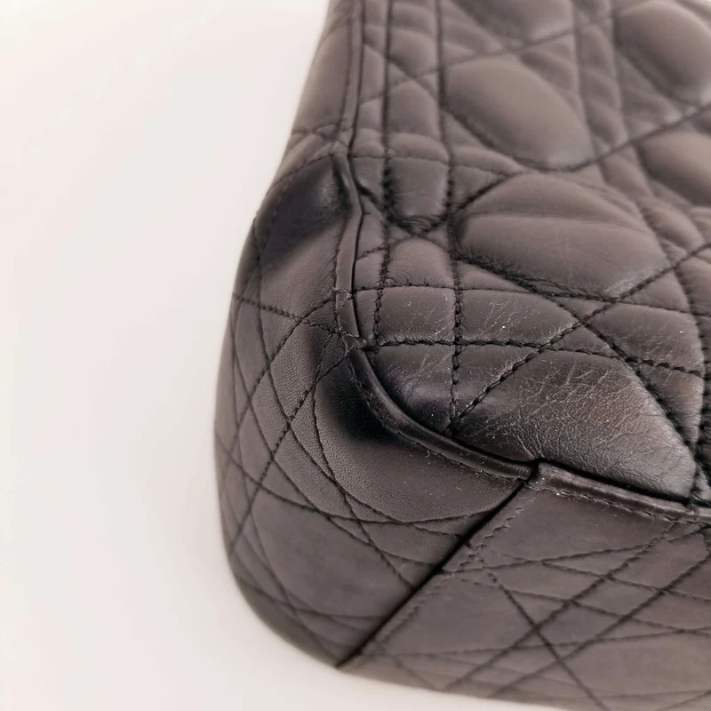 Christian Dior Black Cannage Quilted Lambskin Leather Miss Dior Large Flap Bag