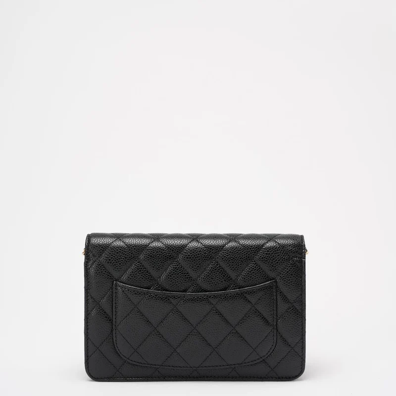 Chanel Schwarze klassische Geldbörse mit Kette WOC Bag Caviar 2013-2014