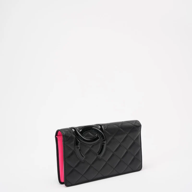 Chanel Schwarz/Pink Cambon Ligne Lange Geldbörse aus Lammleder