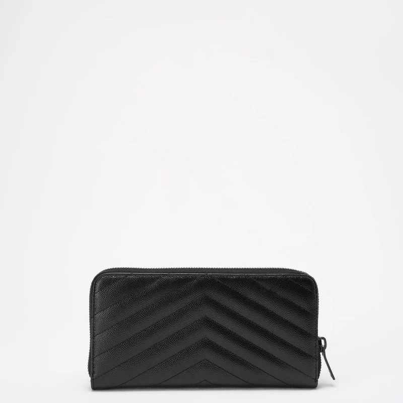 Saint Laurent – ​​Schwarzes, kontinentales Portemonnaie aus Leder mit Chevron-Muster