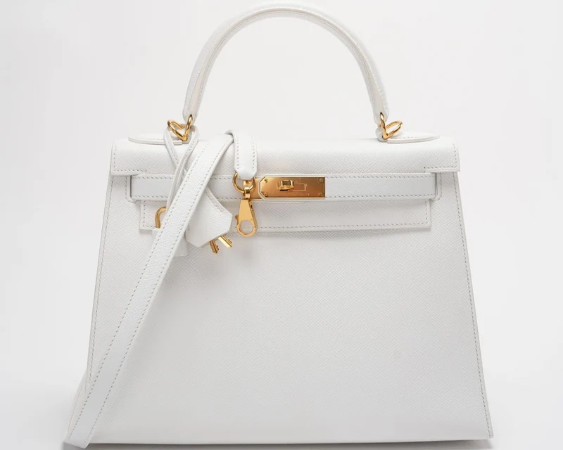 Hermes Kelly 28cm Sellier Weiß Epsom Leder Gold Hardware Top Handle Bag 2015