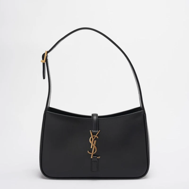 Saint Laurent Le 5 a 7 Schwarze Hobo-Tasche mit goldenen Metallteilen