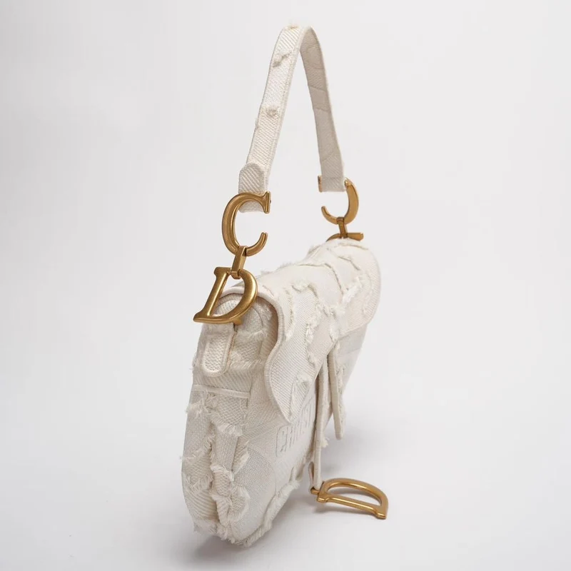 Dior Saddle Bag Camouflage Weiße Canvas Mittelgroße Handtasche mit Goldbeschlägen 2020