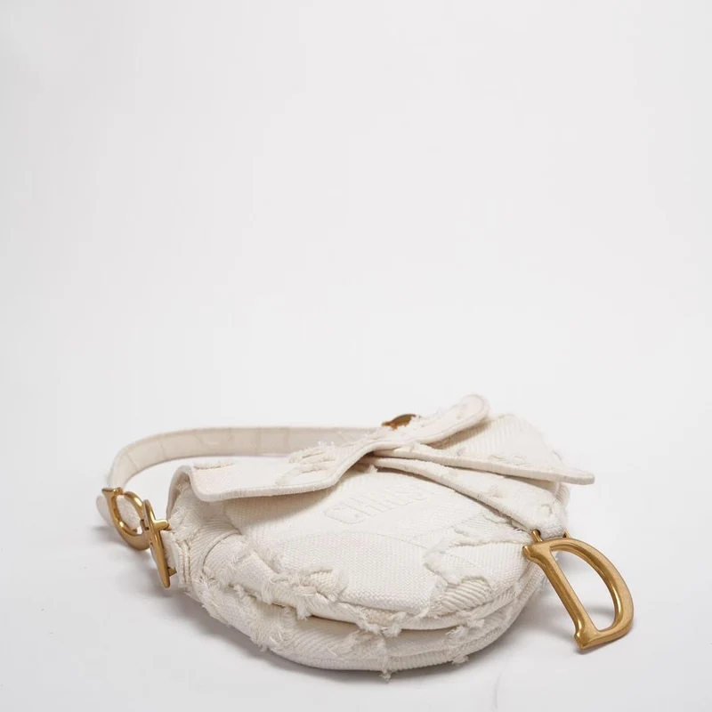 Dior Saddle Bag Camouflage Weiße Canvas Mittelgroße Handtasche mit Goldbeschlägen 2020