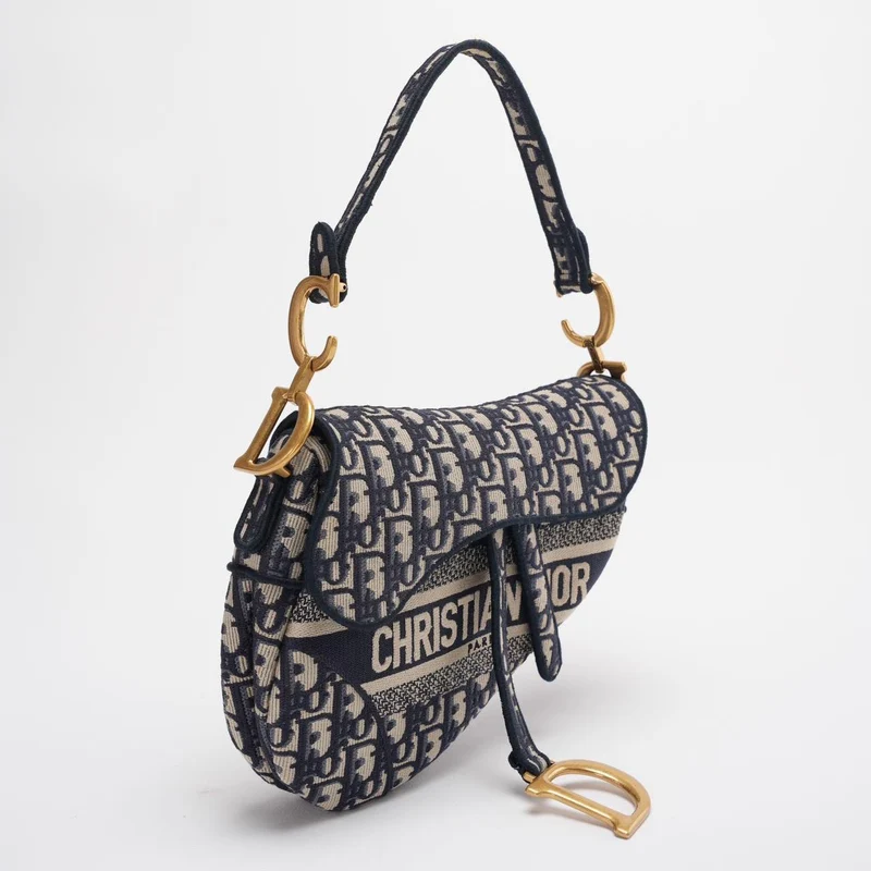 Dior Saddle Bag Blaue schräge Stickereitasche Mittelgroß mit Schultergurt 2021