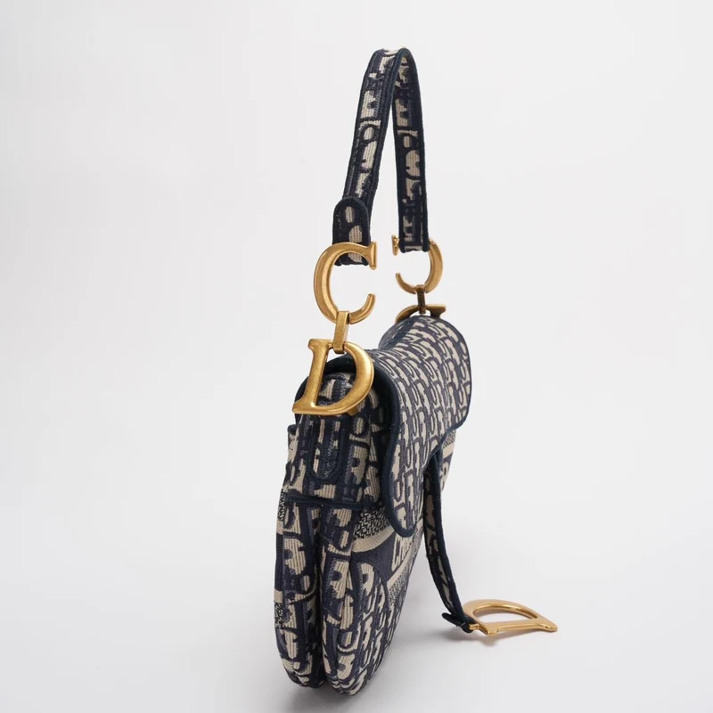 Dior Saddle Bag Blaue schräge Stickereitasche Mittelgroß mit Schultergurt 2021