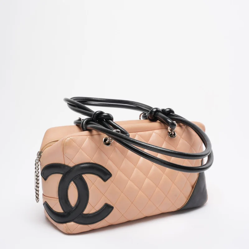 Chanel Cambon Bowler-Tasche Schwarz Beige