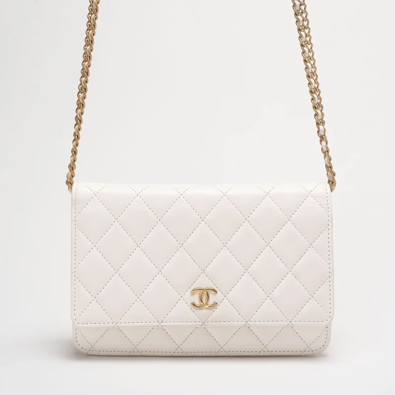 Chanel White Wallet On Chain (Woc) 22B Chip Version Doppelketten-Schultergurt in Gold