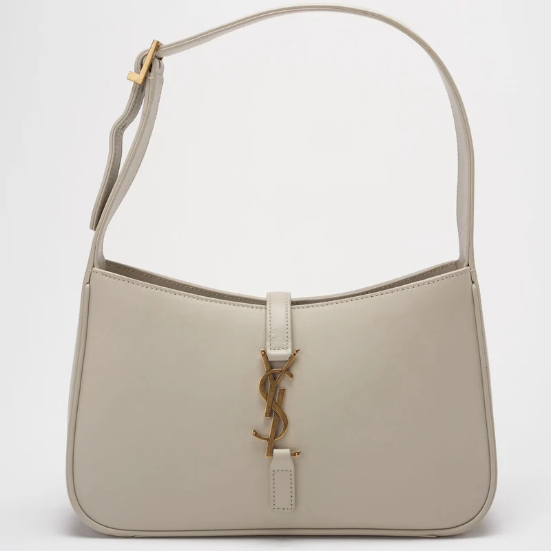 Saint Laurent Le 5 à 7 Schultertasche aus Leder in Cremeweiß mit goldener Hardware