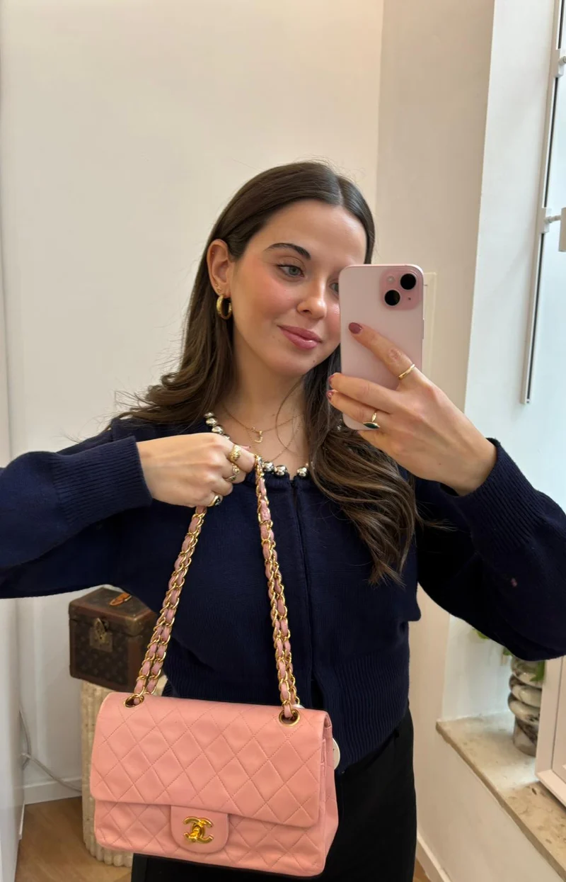 Chanel Vintage – Kleine klassische Flap-Tasche aus rosa Lammleder