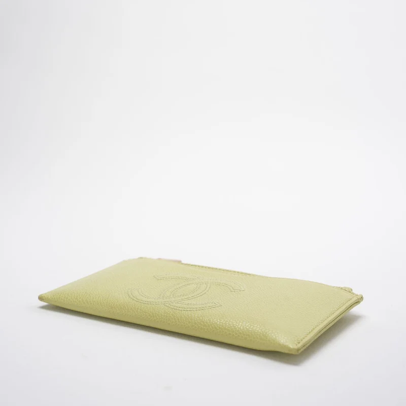 Chanel Lime Yellow Long Zippy Wallet mit großem CC-Logo