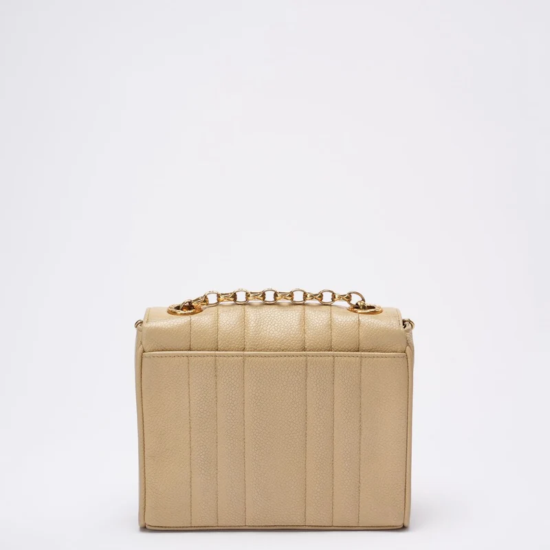Chanel Vintage Beige Single Flap Bag Kaviarleder