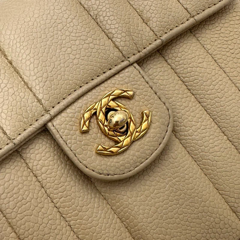 Chanel Vintage Beige Single Flap Bag Kaviarleder