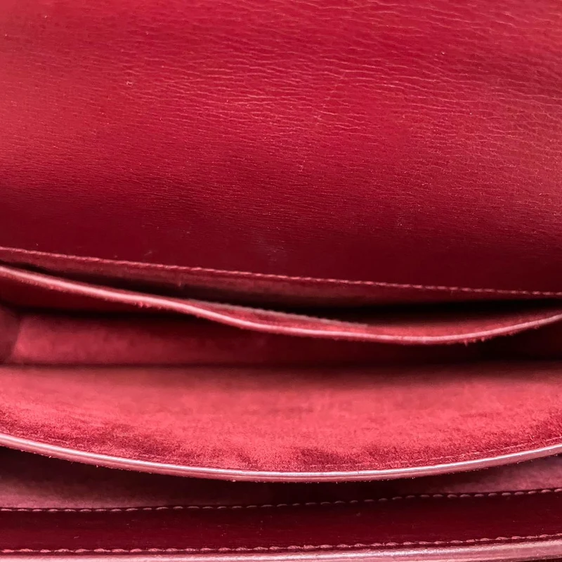 Saint Laurent Sunset Bag Burgundy Box Leder mit silberner Hardware Medium