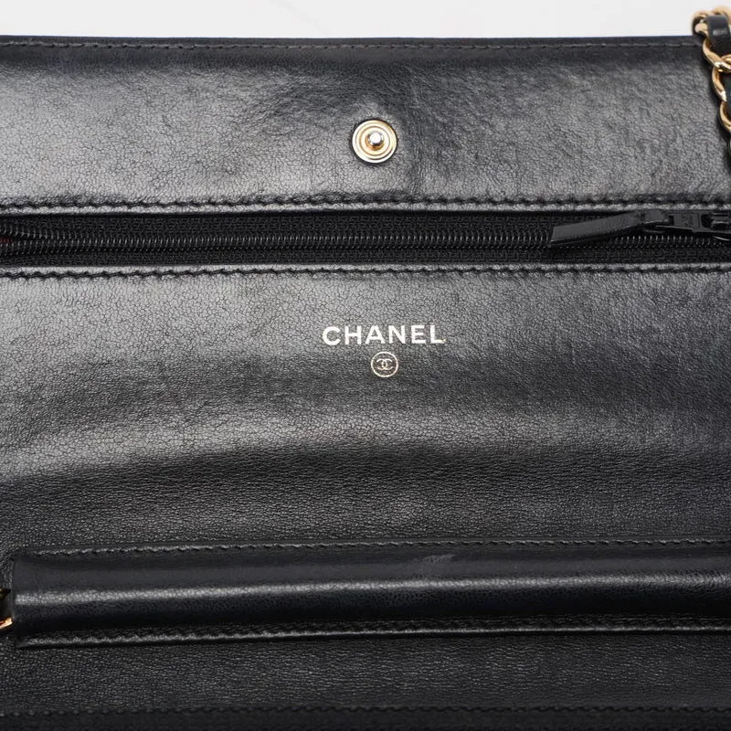 Chanel Wallet On Chain (Woc) Tasche Schwarz aus Lammleder mit goldener Hardware