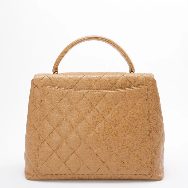 Chanel Vintage Kelly Top Handle Flap Bag Beige Caviar