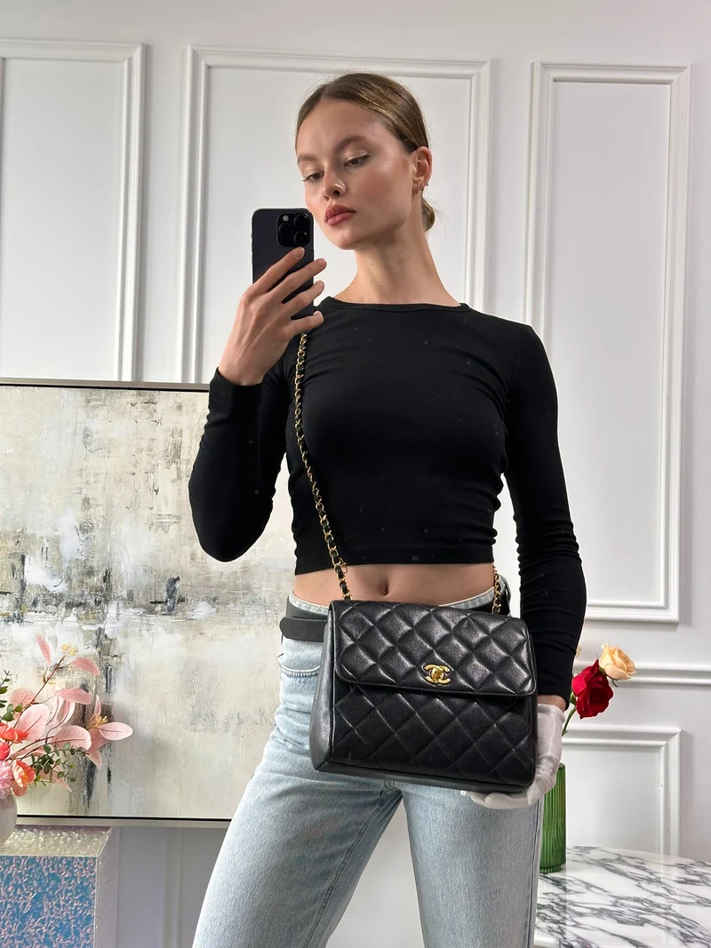 Chanel Vintage Classic Kelly Single Flap Bag – Schwarzer Kaviar