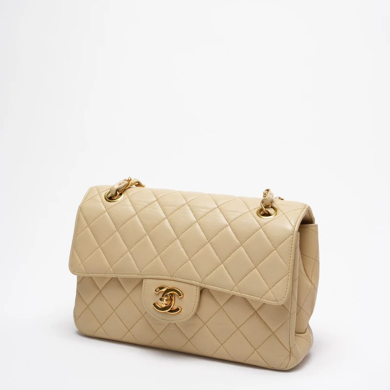 Chanel Vintage Doppelseitige klassische Flap Bag Beige