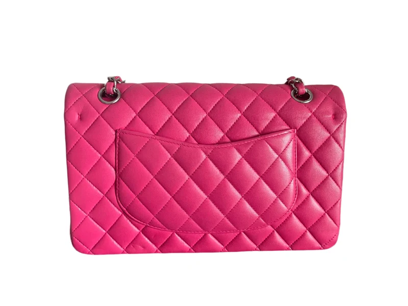Chanel Timeless Classic Medium Double Flap Bag – Lammleder in Pink mit silberner Hardware